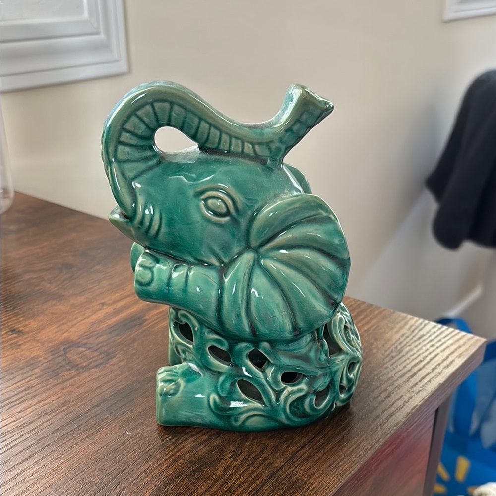 Green Ceramic Elephant Figurine